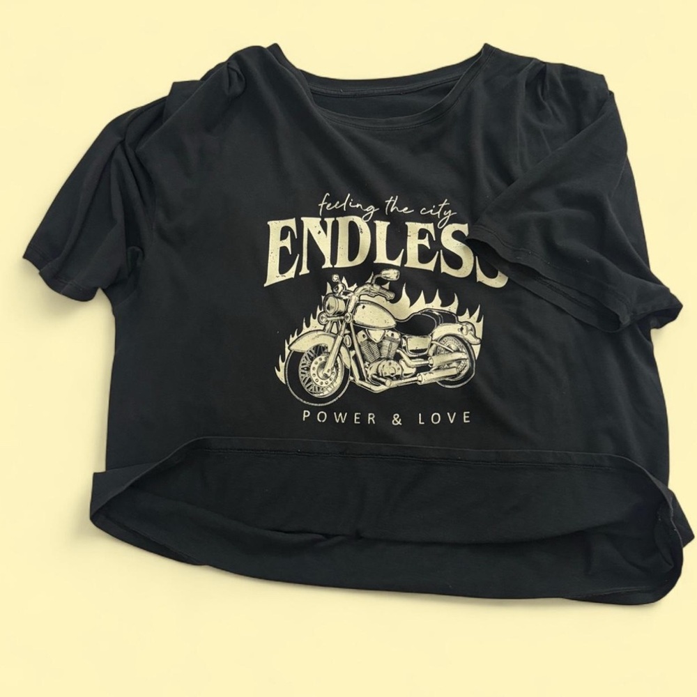 Black Graphic Tee with Motorcycle Print